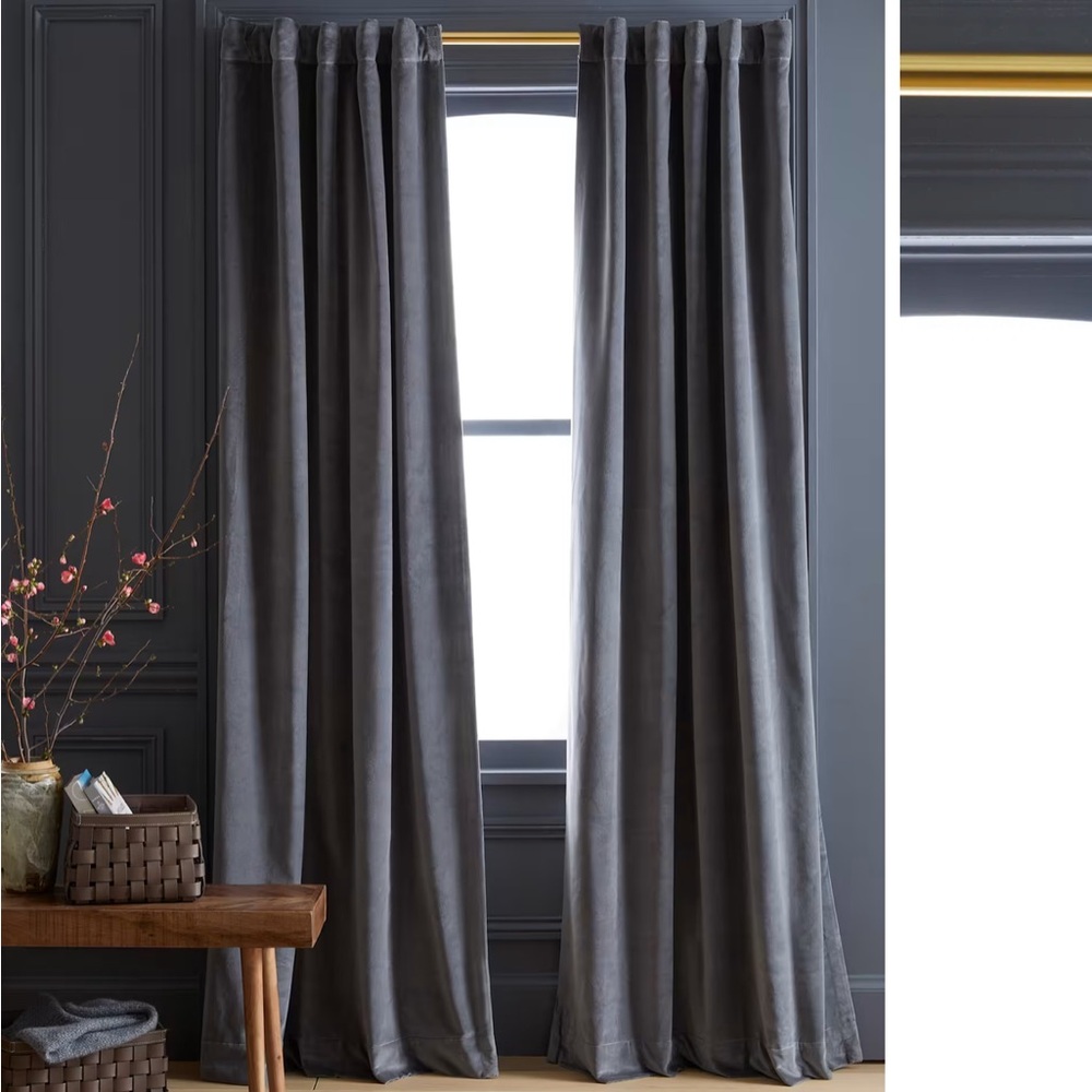 NWOT QUINCE 48x96 Cotton Velvet Room Darkening Curtain Slate 8105